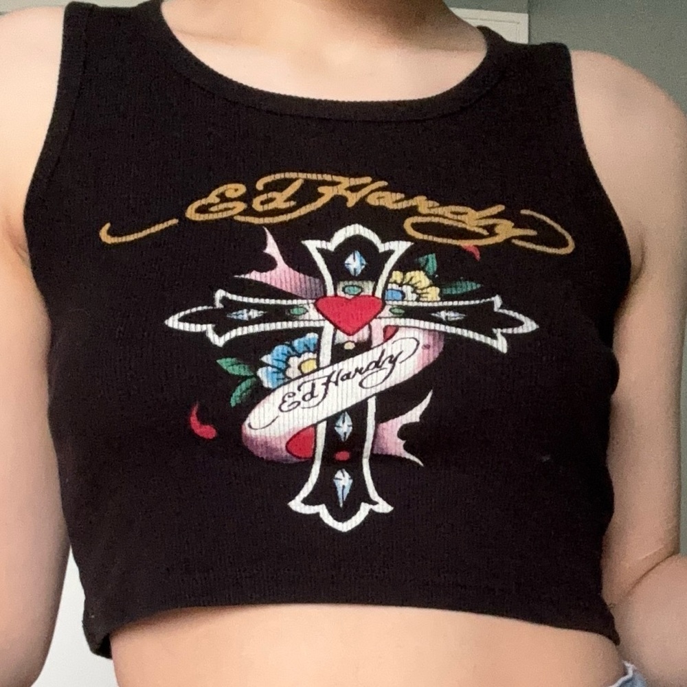 Ed Hardy Black Tank Top with Graphic Design
